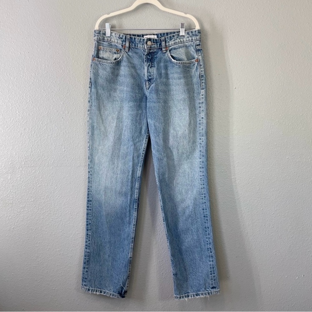 Zara Mid Rise Straight Leg 100% Cotton Blue Jeans